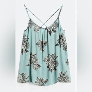 Kaileigh Floral Print Tank Top - Blue and Black